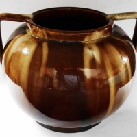 1940s Bendigo Australian pottery twin handled vase in brown glaze - 15cm tall - Sold for $50 - 2018