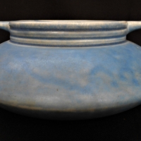 1940s Melrose Australian pottery 2 handled bowl in blue glaze with paper label to base - Sold for $112 - 2018