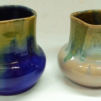 2 x Small 1930s Australian pottery vases - Pamela #3 Af & Remued 199 in Green & blue glaze 85cm tall - Sold for $56 - 2018