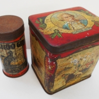 2 x Tins c1910 Captain Cook sweets tin with Landing scene, Mail boat 1903 etc & kangaroo bicycle tube patch - Sold for $99 - 2018