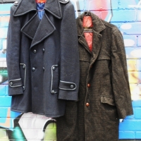 2 x Vintage MEN'S COATS - Fab Norwellian BLUEY JNR Double Breasted Navy Blue + leviathan label Tweed - smallmedium sizes - Sold for $43 - 2018