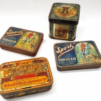 3 x 1920s Australian tobacco tins, Wills Keystone, Dudgeon & Arnell Sport & Wills Capstan - Sold for $174 - 2018