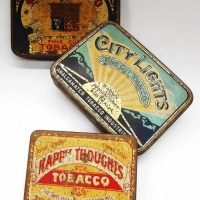 3 x 1930s Australian tobacco tins - City Lights, Happy Thoughts & Standard fine cut tobacco - Sold for $99 - 2018