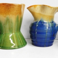 3 x Pces of Remued Australian pottery - Green & blue glazes shapes 10, 59 & 161 tallest 10cm - Sold for $31 - 2018
