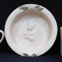 3 x Vintage Australian made pottery  china Nursery Ware items incl 2 x beakers with Puss in Boots image (af), other with young children image - Gettin - Sold for $25 - 2018