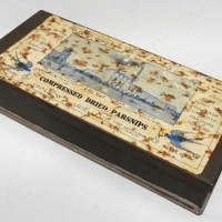 C1900 Swallow & Ariell Compressed dried parsnips tin with Paper label depicting the Port Melbourne factory with contents - Yum - Sold for $56 - 2018