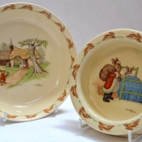 2 x Pces vintage Royal Doulton Bunnykins ceramic nursery ware bowls incl Santa Claus & Daddy's Home - both signed Barbara Vernon - Sold for $62 - 2017