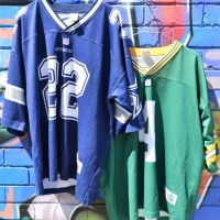 2 x Vintage c1990's NFL GRID IRON Jerseys - both made in Australia & marked Authentic Athletic Apparel - No 22 EMMITT SMITH DALLAS COWBOYS & No4 BRETT - Sold for $50 - 2017