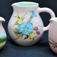 3 x Vintage Australian pottery jugs - Martin & Guy Boyd with hand painted images inclised to base - tallest 85cm - Sold for $112 - 2017