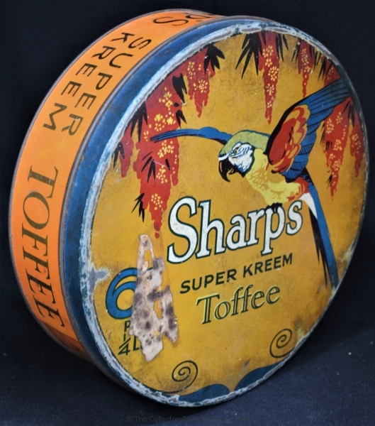 Large c1920s Sharps Super Kreem toffee tin with parrot design 6 14 LBs ...