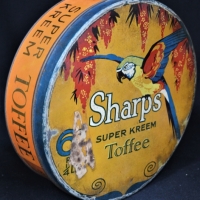 Large c1920s Sharps Super Kreem toffee tin with parrot design 6 14 LBs - Sold for $37 - 2017