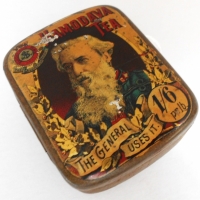 Rare c1900 Hamodava Tea advertising sample tin featuring The Salvation Army's General Booth  and the slogan The General Uses it  - Sold for $161 - 2017