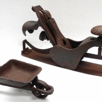 2 x Items - Cast iron toy wheelbarrow & Stanley No 113 compass or radius plane - Sold for $75 - 2018
