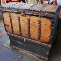 2 x Large wooden shipping crates incl curved top with metal band, etc - Sold for $62 - 2018