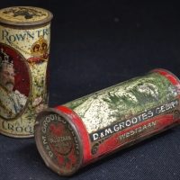 2 x c1911 Chocolate Croquettes tins - Rowntrees King & Queen & D & M Grootes with sheep herding scene - Sold for $31 - 2018