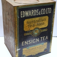 C1910 Extra Large Edwards & Co Ensign Tea Tin Australia's Tea Men - 28Lbs - Sold for $87 - 2018