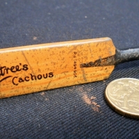 1910s Rowntrees Cachous miniature tin - cricket bat shaped - Sold for $93 - 2018
