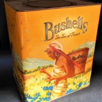 1930s Bushells tea tin with Tea Harvest scene - 6lbs - Sold for $161 - 2018
