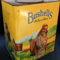 1930s Bushells tea tin with Tea Harvest scene - 6lbs - Sold for $323 - 2018