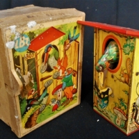 1950s mechanical tin toy money box with bird retrieving coins - original box - Sold for $75 - 2018