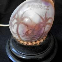 Fab small c1950's Carved SHELL Lamp - souvenir of MAURITIUS - Palm Trees & Boat, marked ILE MAURICE - working - Sold for $31 - 2018