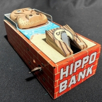 Vintage Japanese tin Hippo Bank mechanical money box by Yone - Sold for $31 - 2018