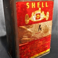 Vintage Shell oil tin with paper label image of a 1950s racing car - Sold for $43 - 2018