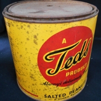 Vintage Ted's Products tin for 2 doz packets Salted Peanuts - Melbourne, Sydney - approx 17cm H - Sold for $99 - 2018