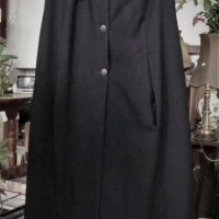 1950's Nurses cape - button down front, black wool with fully lined with purple satin - Sold for $31 - 2018