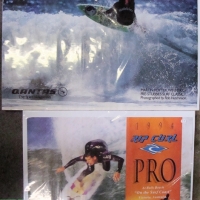 2 x mounted surfing advertising posters - 1 x 1994 RIP CURL PRO, 1 x QANTAS poster featuring MARTIN POTTER - Sold for $50 - 2018