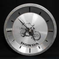 Retro 1970's Aluminum WALL CLOCK Featuring 1975 HONDA GOLDWING Motorcycle - Japanese Quartz Movement - Sold for $25 - 2018