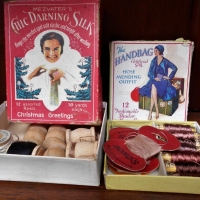2 x Vintage c1910 Boxes - DARNING SILK - The Handbag HOSE MENDING Outfit + Chic brand, both in Fab Cardboard boxes - Sold for $37 - 2018