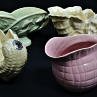 4 x Pces vintage Australian Pottery - E C Greenway incl shell shaped vases, etc - Sold for $43 - 2018