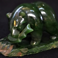 Carved jade bear with fish on matching base - Sold for $56 - 2018