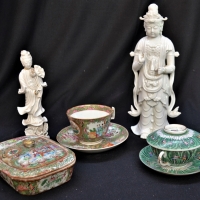 Group of AF Chinese porcelain including 1880s Canton Famille rose and Blanc du Chine - Sold for $25 - 2018