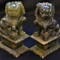 Pair of Chinese carved green stone temple dogs 15cm tall - Sold for $87 - 2018
