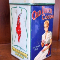 Vintage c193040s HOADLEYS Australia 8 Ounce OLD DUTCH COCOA Tin - some contents, w both Original Lids, made by Dominion Can Co Melbourne - Sold for $43 - 2018