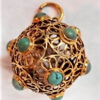 14ct yellow gold filigree ball pendant set with turquoise stone - Sold for $87 - 2018