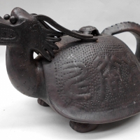 Large Oriental ceramic TEAPOT - Dragon w Turtle shell, head for spout & small Turlte riding back as lid, marked to base - 31cm L - Sold for $43 - 2018