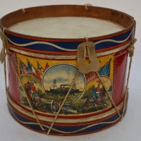 WW1 era Toy drum with Flags of the allied powers & Dreadnought battleship - Sold for $112 - 2018