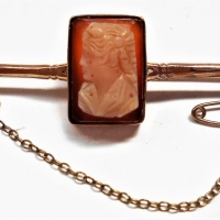 c1910 9ct rose Gold Bar brooch with square shell cameo - Sold for $75 - 2018