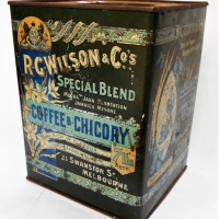 Australian tea tin R G Wilson Coffee & Chicory 7lbs - Sold for $99 - 2018