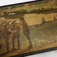 C1915 Camp pocket Candlesticks tin with - Sold for $75 - 2018