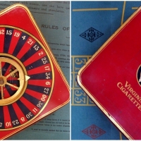Large square shaped 1940s Turf Cigarette tin - reusable as a ROULETTE WHEEL - all Original paperwork, Spinner, etc - amazing cond - Sold for $56 - 2018