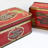 2 x c1930's English toffee tins - Henry Thorne's, Leeds 'Extra Super Crme Toffee' various sizes - Sold for $35 - 2018