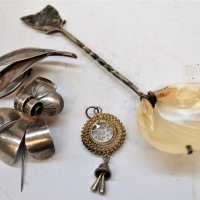 3 x Pces of sterling silver incl 1950s brooch, Chinese pendant & Tasmanian spoon with shell bowl - Sold for $35 - 2018