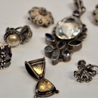 Group lot silver jewellery, chunky ring set with mauve stones, pendants, vintage earrings etc - Sold for $37 - 2018