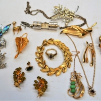 Group of Vintage costume jewelley incl Marcasite, Paua shell brooch, Diamantes, 1950s etc - Sold for $43 - 2018