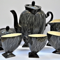 1980s Memphis style Australian studio pottery Tea set by Jiri Burez Sydney Tea Pot, Jug, sugar bowl & 6 cups - Sold for $211 - 2018