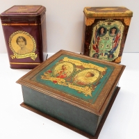 3 x British Royalty tins incl 1911, 1937 & 1937 with rotating calendar wheels - Sold for $50 - 2018